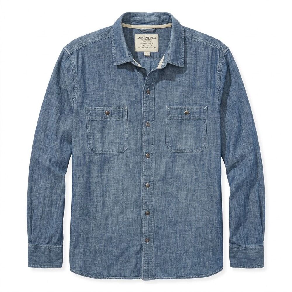 American Eagle Outfitters blue chambray long-sleeve button-up shirt Sz XXL